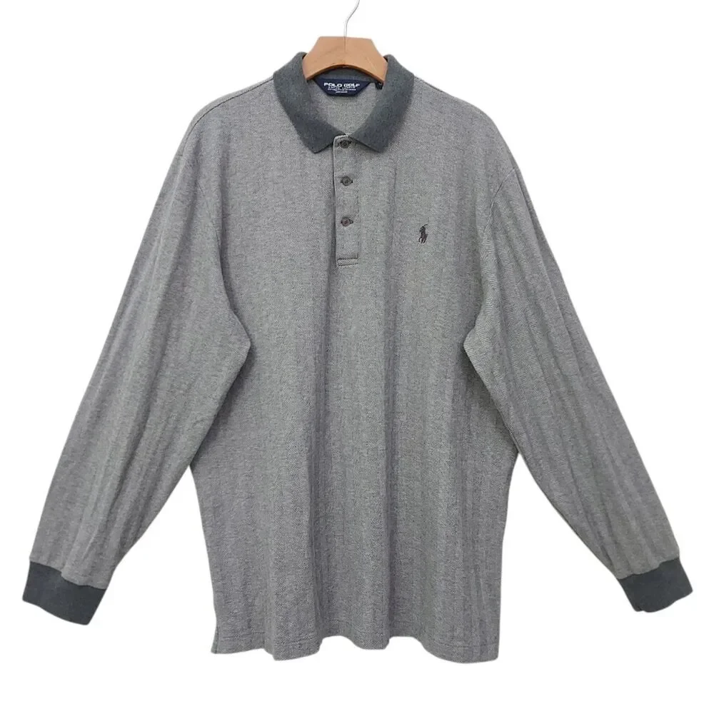 Polo Golf Ralph Lauren Polo Shirt Mens XL Gray Herringbone Alpaca Pima Cotton